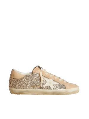 Golden Goose "Super-Star Silver Glitter Leather Star & Heel"