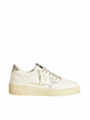 Golden Goose "Ball Star Silver Leather Star & Silver Glitter Heel"