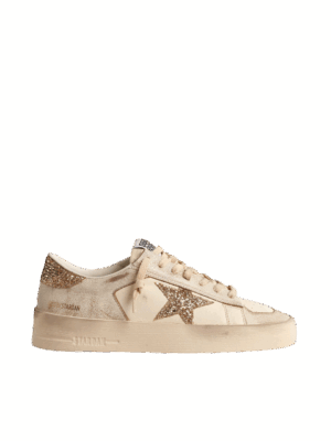 Golden Goose "Stardan Ecru Nappa Leather Gold Glitter Star & Heel"