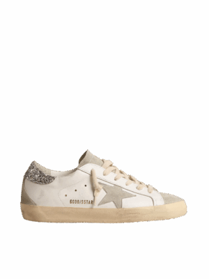 Golden Goose "Super-Star Gray Star & Silver Glitter Heel"