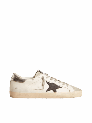 Golden Goose "Super-Star Black Nubuck Star & Silver Leather Heel"