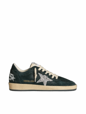 Golden Goose "Ball Star Green Suede & Silver Glitter Star")