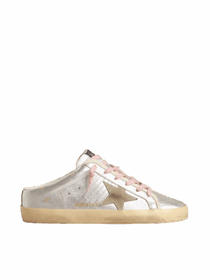 Golden Goose "Super-Star Sabots Silver Metallic Leather Suede Star"