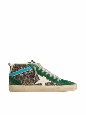 Golden Goose "Mid Star Anthracite Glitter Leather Star & Light Blue Flash"