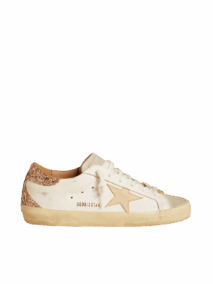 Golden Goose "Super-Star Nude Leather Star & Gold Glitter Heel"